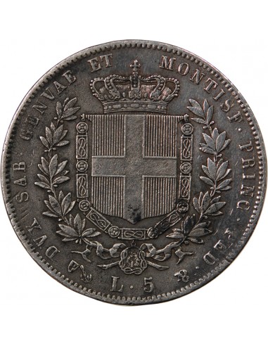 ITALIE, ROYAUME DE SARDAIGNE, VICTOR-EMMANUEL II - 5 LIRE ARGENT 1856 P GÊNES