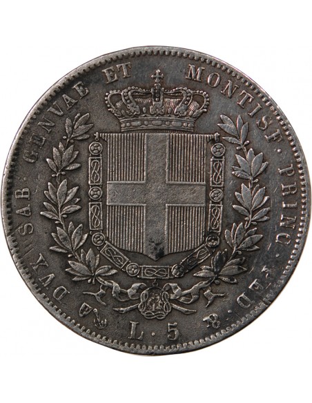 ITALIE, ROYAUME DE SARDAIGNE, VICTOR-EMMANUEL II - 5 LIRE ARGENT 1856 P GÊNES