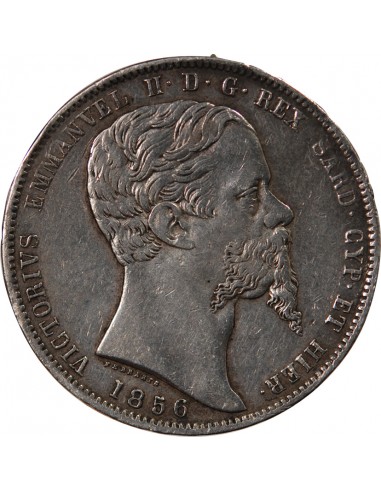 ITALIE, ROYAUME DE SARDAIGNE, VICTOR-EMMANUEL II - 5 LIRE ARGENT 1856 P GÊNES