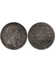 ITALIE, ROYAUME DE SARDAIGNE, VICTOR-EMMANUEL II - 5 LIRE ARGENT 1856 P GÊNES 2