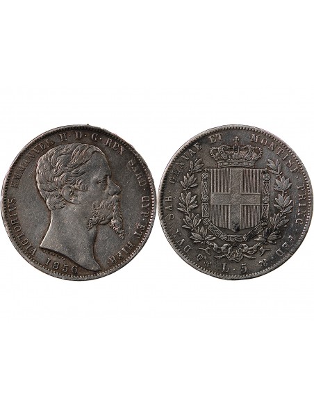 ITALIE, ROYAUME DE SARDAIGNE, VICTOR-EMMANUEL II - 5 LIRE ARGENT 1856 P GÊNES