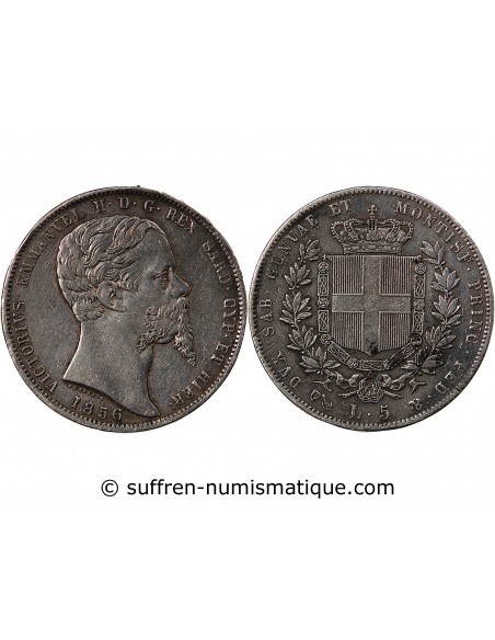ITALIE, ROYAUME DE SARDAIGNE, VICTOR-EMMANUEL II - 5 LIRE ARGENT 1856 P GÊNES