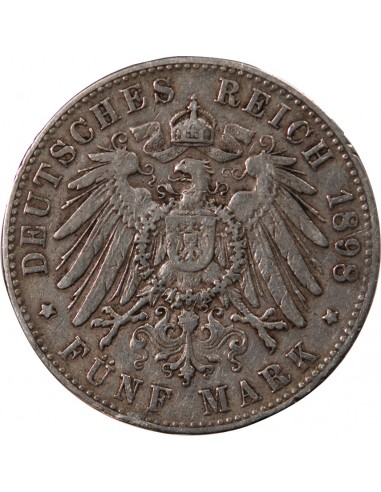 ALLEMAGNE, HAMBOURG - 5 MARK ARGENT 1898 J HAMBOURG