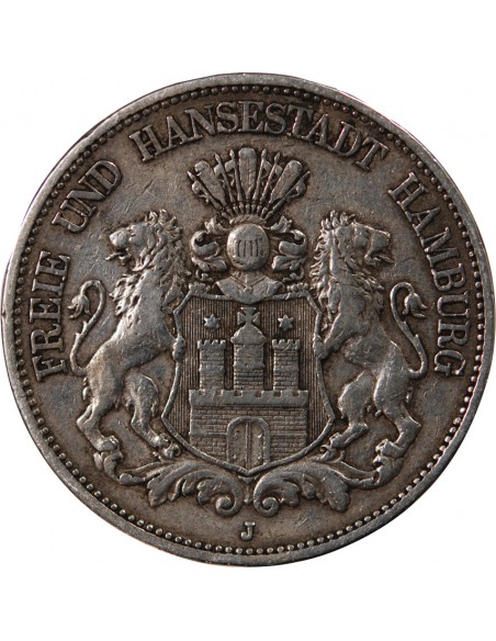 ALLEMAGNE, HAMBOURG - 5 MARK ARGENT 1898 J HAMBOURG