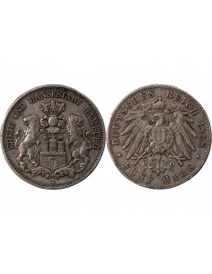 ALLEMAGNE, HAMBOURG - 5 MARK ARGENT 1898 J HAMBOURG 2