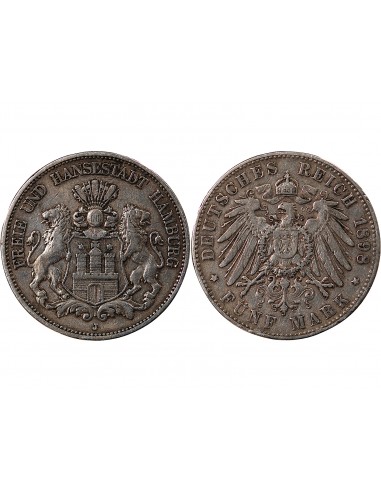 ALLEMAGNE, HAMBOURG - 5 MARK ARGENT 1898 J HAMBOURG