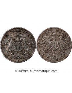 ALLEMAGNE, HAMBOURG - 5 MARK ARGENT 1898 J HAMBOURG