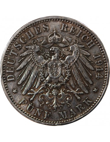 ALLEMAGNE, PRUSSE, WILHELM II - 5 MARK ARGENT 1914 A BERLIN