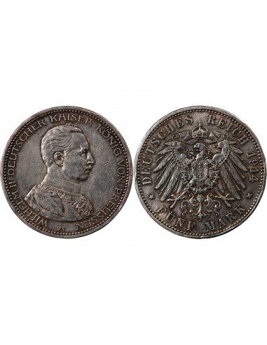 ALLEMAGNE, PRUSSE, WILHELM II - 5 MARK ARGENT 1914 A BERLIN