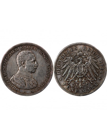 ALLEMAGNE, PRUSSE, WILHELM II - 5 MARK ARGENT 1914 A BERLIN