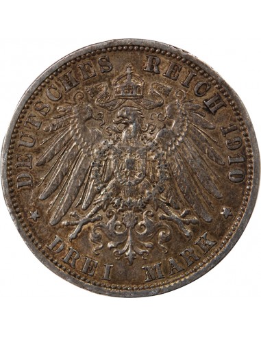 ALLEMAGNE, PRUSSE, WILHELM II - 3 MARK ARGENT 1910 A BERLIN