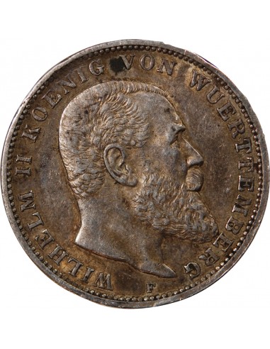 ALLEMAGNE, WURTEMBERG, WILHELM II - 3 MARK ARGENT 1912 F STUTTGART