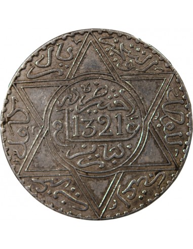MAROC, ABDELAZIZ - 10 DIRHAMS ARGENT 1321 (1903)