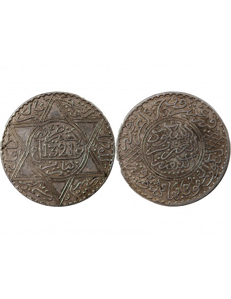 MAROC, ABDELAZIZ - 10 DIRHAMS ARGENT 1321 (1903)