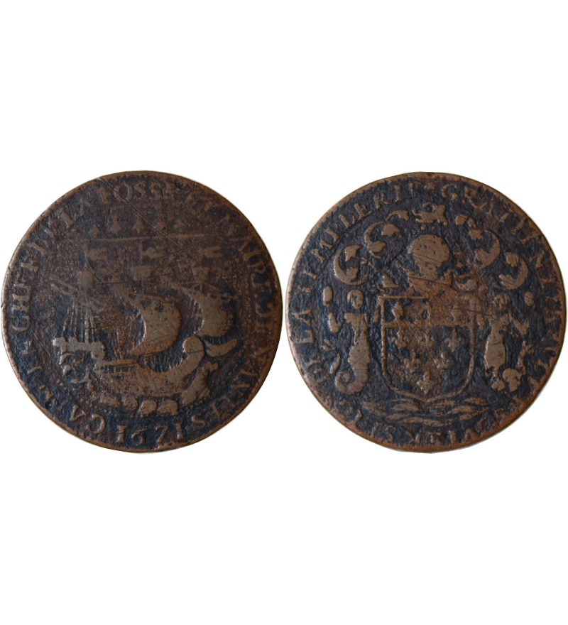 MAIRE DE NANTES - GRATIEN LIBAULT, SIEUR DE LA TEMPLERIE JETON CUIVRE 1671