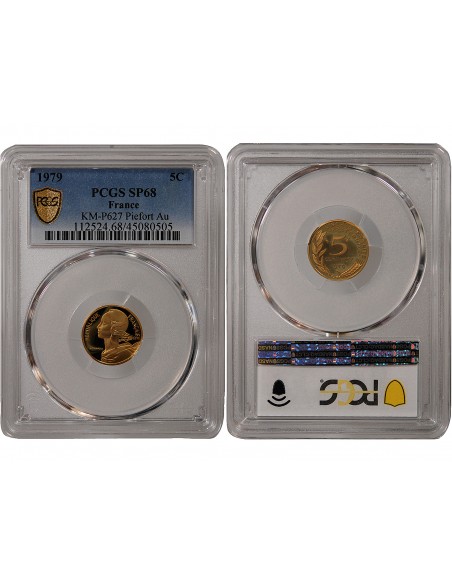 LAGRIFFOUL - 5 CENTIMES OR 1979 PIEFORT - PROOF SP68