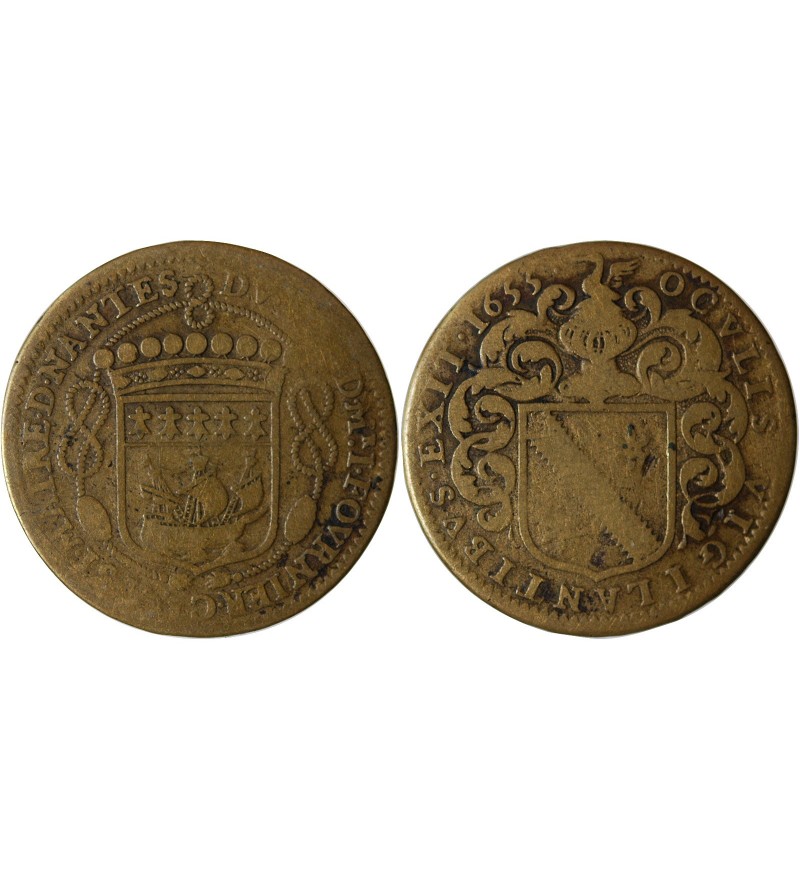 MAIRE DE NANTES - JEAN FOURNIER, SIEUR DE LA PINSONNIERE JETON﻿ CUIVRE 1655