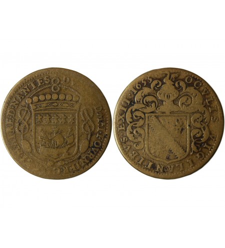 MAIRE DE NANTES - JEAN FOURNIER, SIEUR DE LA PINSONNIERE JETON﻿ CUIVRE 1655
