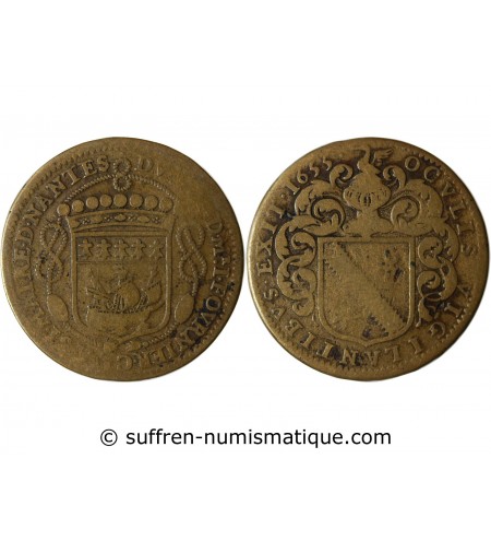 MAIRE DE NANTES - JEAN FOURNIER, SIEUR DE LA PINSONNIERE JETON﻿ CUIVRE 1655