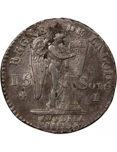 LOUIS XVI, CONSTITUTION - 15 SOLS  ARGENT 1791 I LIMOGES