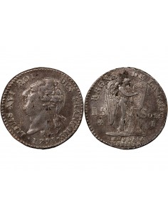 LOUIS XVI, CONSTITUTION - 15 SOLS  ARGENT 1791 I LIMOGES 2