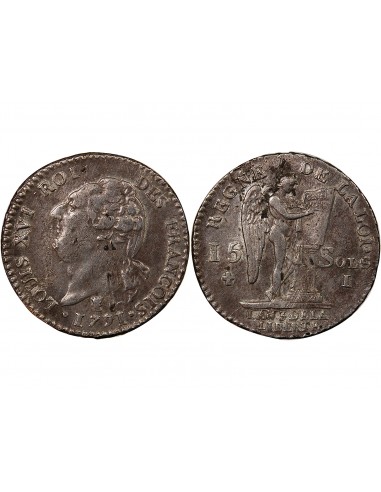 LOUIS XVI, CONSTITUTION - 15 SOLS  ARGENT 1791 I LIMOGES