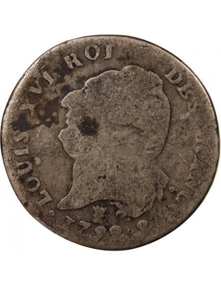 LOUIS XVI, CONSTITUTION - 15 SOLS  ARGENT 1792 I LIMOGES