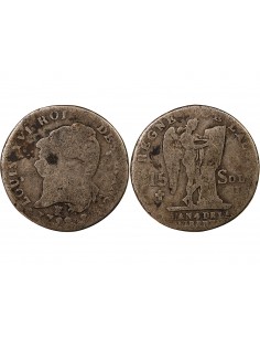LOUIS XVI, CONSTITUTION - 15 SOLS  ARGENT 1792 I LIMOGES 2