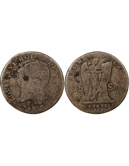 LOUIS XVI, CONSTITUTION - 15 SOLS  ARGENT 1792 I LIMOGES