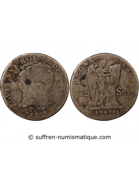 LOUIS XVI, CONSTITUTION - 15 SOLS  ARGENT 1792 I LIMOGES