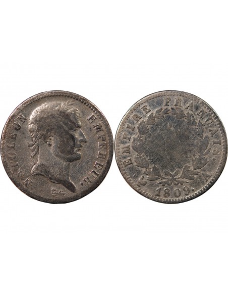 NAPOLEON Ier - 1 FRANC ARGENT 1809 A PARIS Type Empire