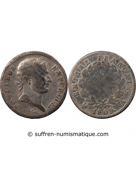 NAPOLEON Ier - 1 FRANC ARGENT 1809 A PARIS Type Empire