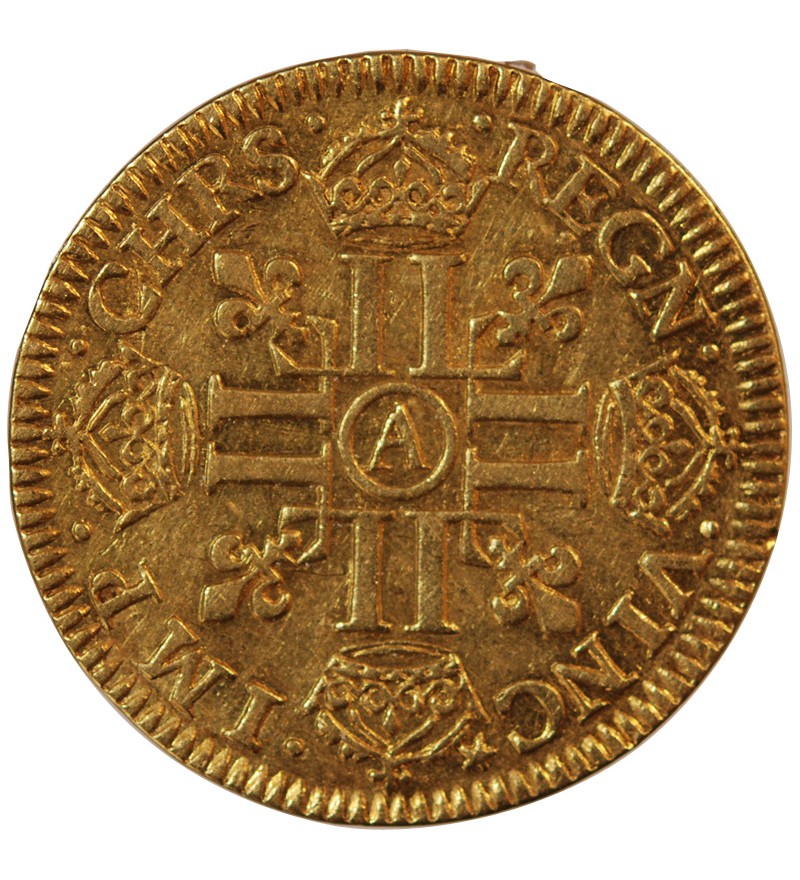 LOUIS XIII - LOUIS D'OR A LA MECHE MI-LONGUE 1642 A PARIS R2 "variété VINC étoile"