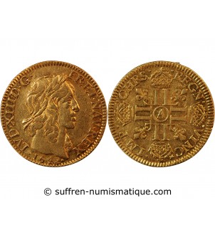 LOUIS XIII - LOUIS D'OR A LA MECHE MI-LONGUE 1642 A PARIS R2 "variété VINC étoile"