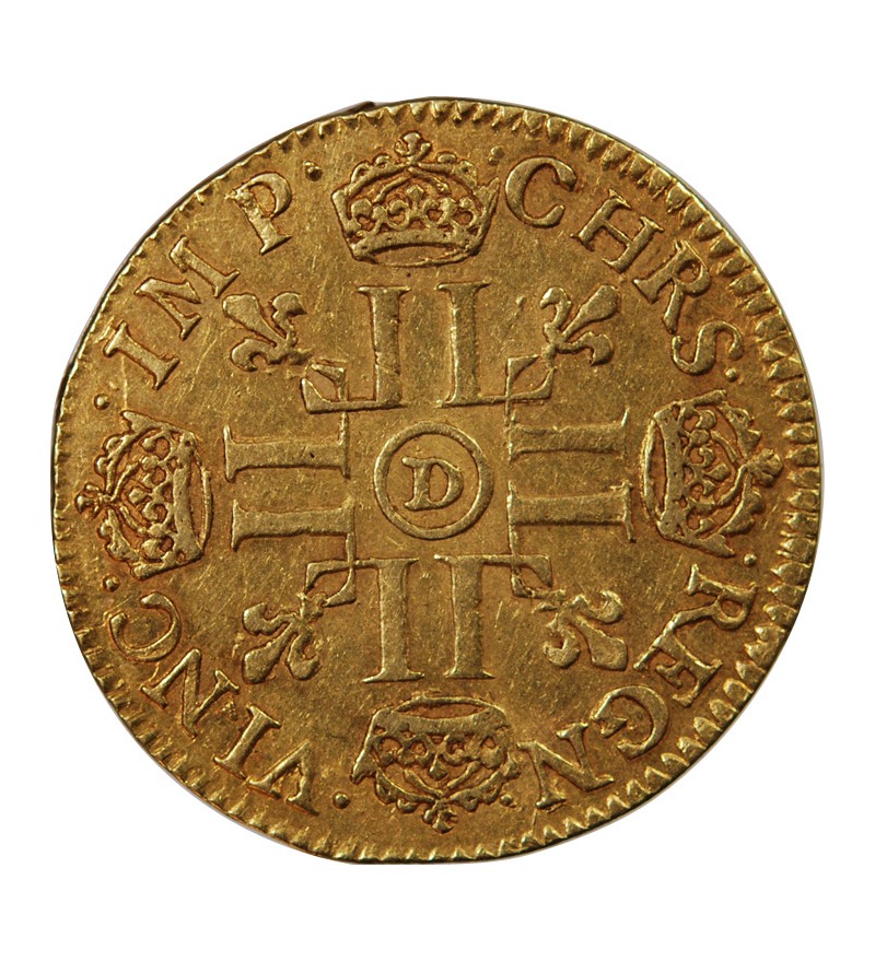 LOUIS XIV﻿ - LOUIS D'OR à la mèche courte 1652 D LYON  (var 52/44)