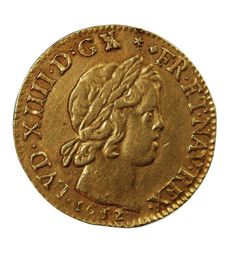 LOUIS XIV﻿ - LOUIS D'OR à la mèche courte 1652 D LYON  (var 52/44)