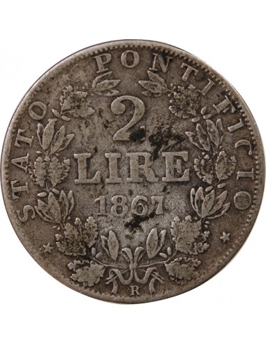 VATICAN, PIE IX - 2 LIRE 1867 ROME AN XXII