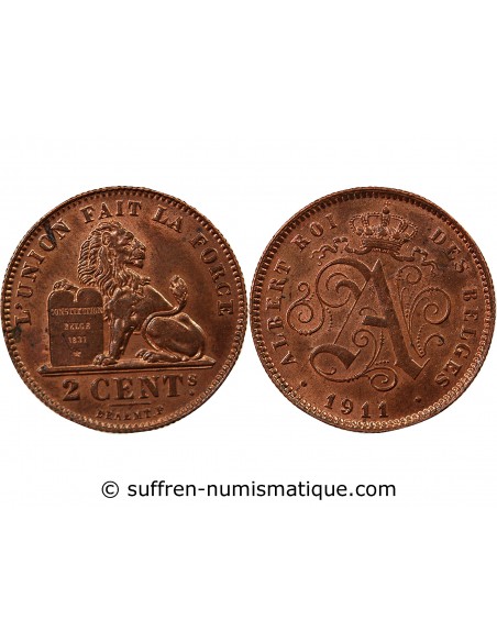 BELGIQUE, ALBERT Ier - 2 CENTIMES 1911