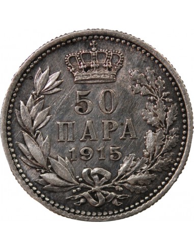 SERBIE, PIERRE Ier - 50 PARA ARGENT 1915