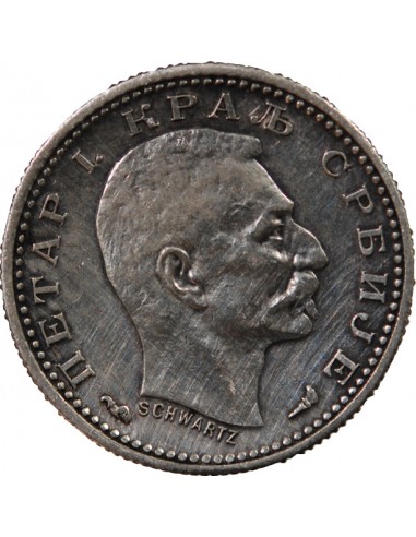 SERBIE, PIERRE Ier - 50 PARA ARGENT 1915