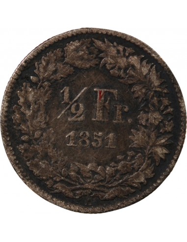 SUISSE, HELVETIA ASSISE - 1/2 FRANC ARGENT 1851 A PARIS