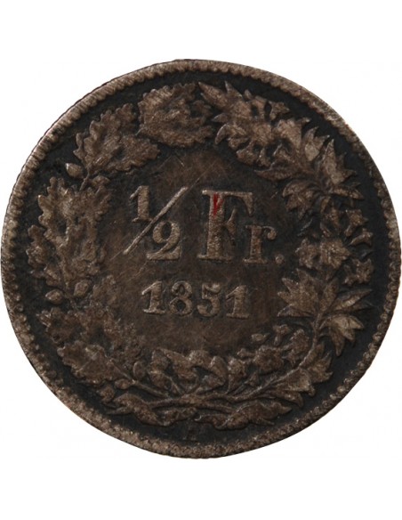 SUISSE, HELVETIA ASSISE - 1/2 FRANC ARGENT 1851 A PARIS