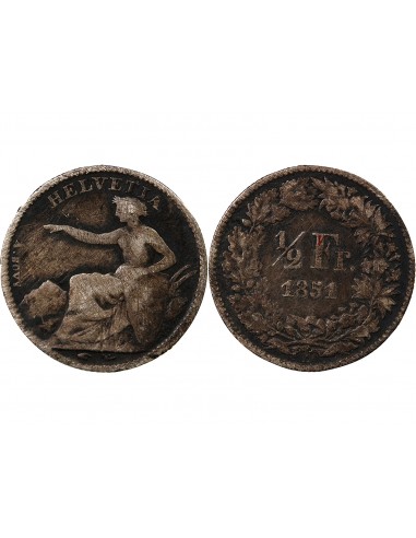 SUISSE, HELVETIA ASSISE - 1/2 FRANC ARGENT 1851 A PARIS