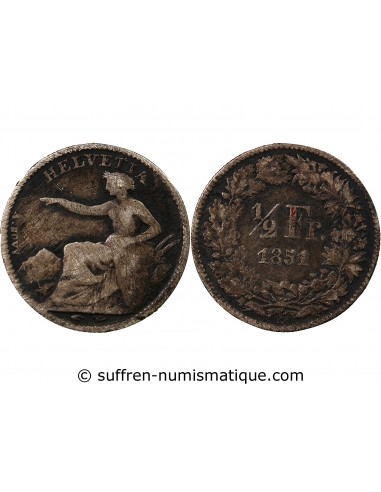 SUISSE, HELVETIA ASSISE - 1/2 FRANC ARGENT 1851 A PARIS