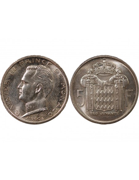 MONACO, RAINIER III - 5 FRANCS ARGENT 1960