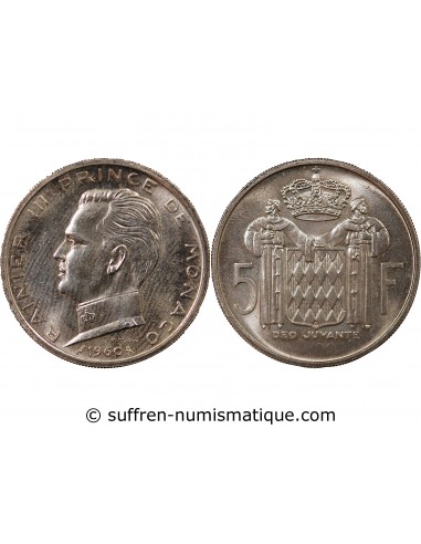 MONACO, RAINIER III - 5 FRANCS ARGENT 1960