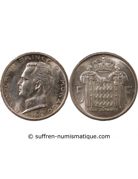 MONACO, RAINIER III - 5 FRANCS ARGENT 1960