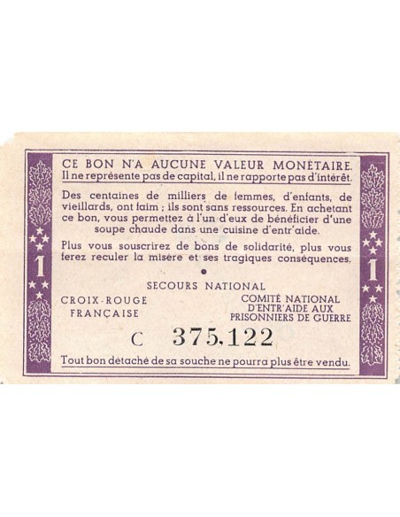 ETAT FRANCAIS, MARECHAL PETAIN - BON DE SOLIDARITE 1 FRANC 1941 / 1942 - TTB+