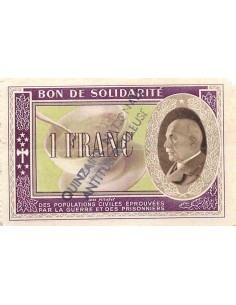 ETAT FRANCAIS, MARECHAL PETAIN - BON DE SOLIDARITE 1 FRANC 1941 / 1942 - TTB+ 2