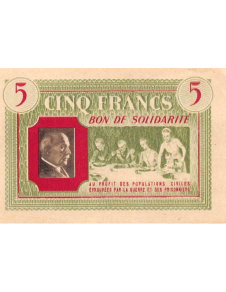 ETAT FRANCAIS, MARECHAL PETAIN - BON DE SOLIDARITE 5 FRANCS 1941 / 1944 - PSUP